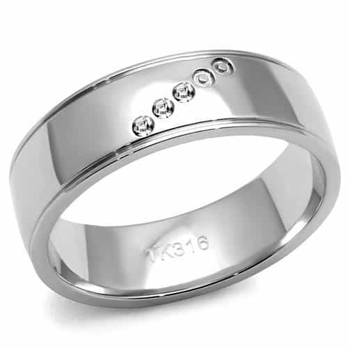Stainless Steel Polished CZ Five Stone Bezel Channel Ring view 1
