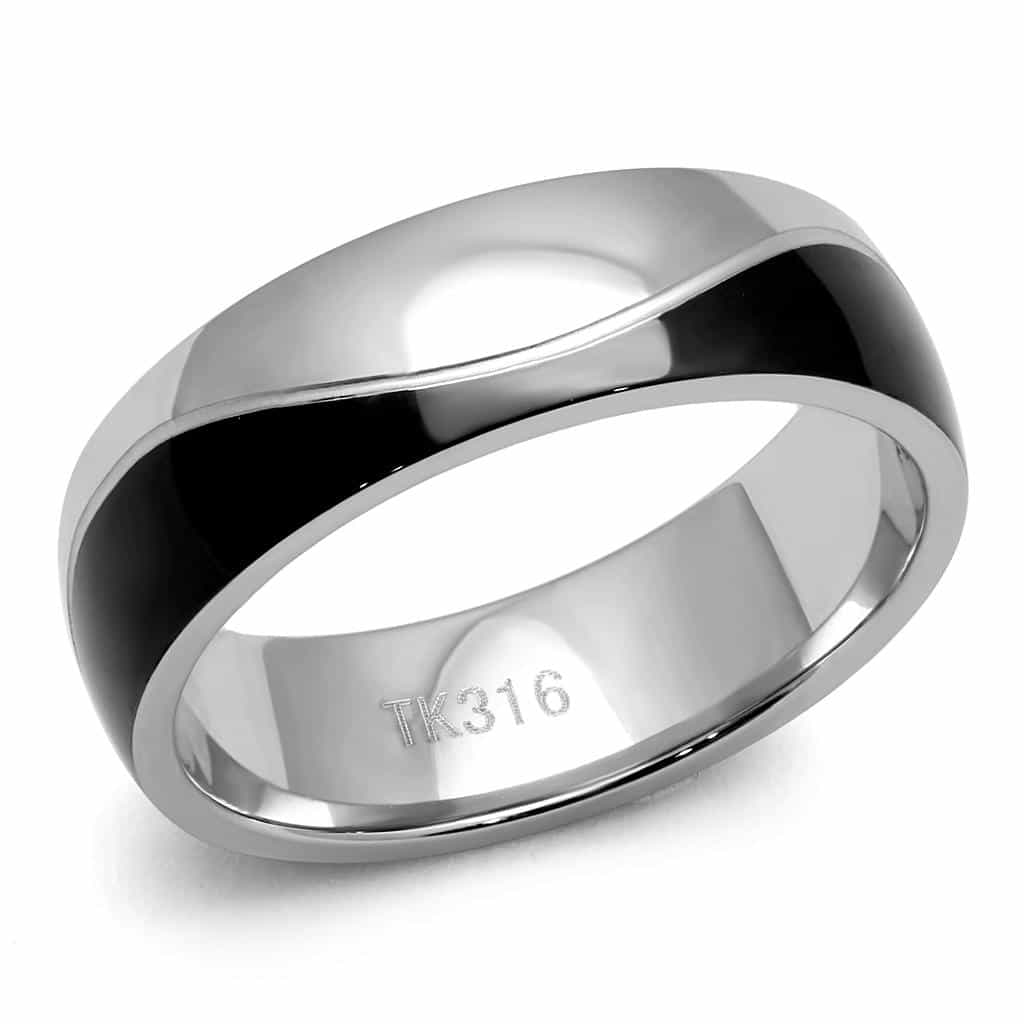 Stainless Steel Polished Black IP Twist Dome Ring view 1