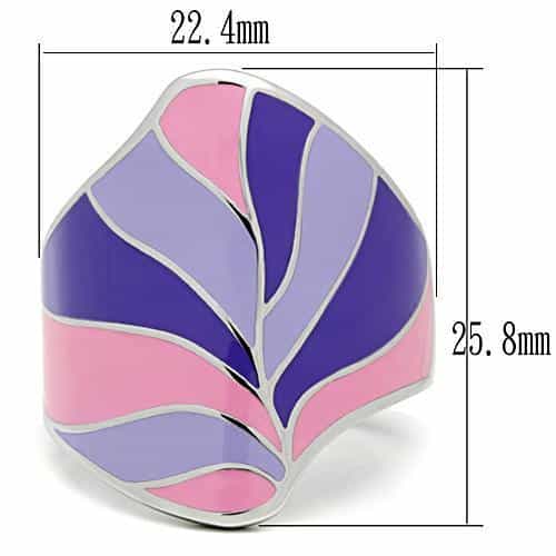 Stainless Steel Purple Pink Enamel Leaf Vine Dome Ring view 6