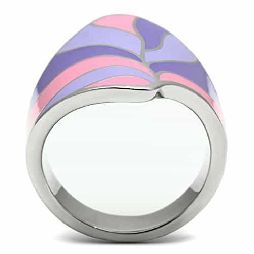 Stainless Steel Purple Pink Enamel Leaf Vine Dome Ring view 3