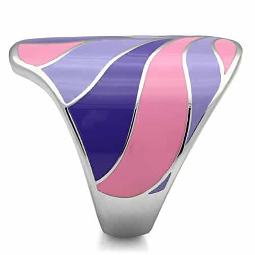 Stainless Steel Purple Pink Enamel Leaf Vine Dome Ring view 8