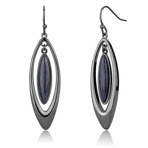 Stainless Steel Black IP Blue Goldstone Marquise Double Earrings view 1