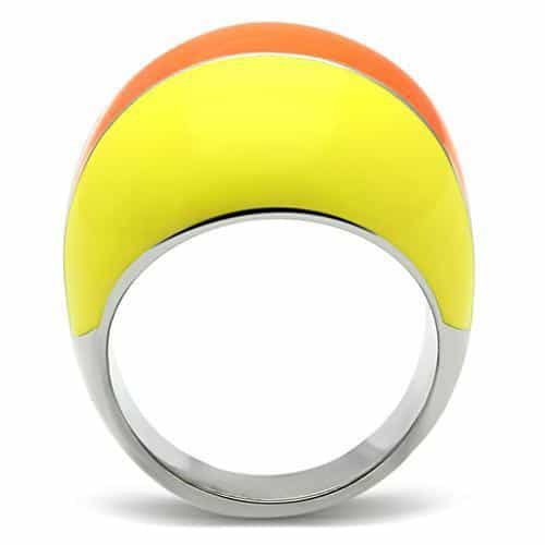 Stainless Steel Orange Yellow Enamel Color Block Dome Ring view 7