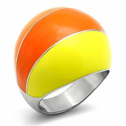 Stainless Steel Orange Yellow Enamel Color Block Dome Ring view 1