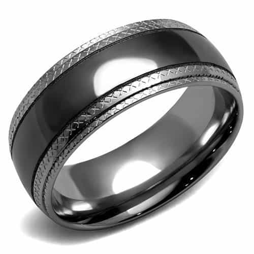 Stainless Steel Black IP Diamond Texture Edge Wide Ring view 1