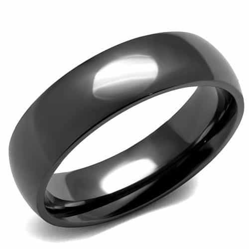 Stainless Steel Black IP Polished Smooth Dome Plain Ring view 1