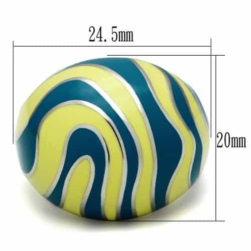 Stainless Steel Teal Yellow Enamel Wave Dome Ring view 6