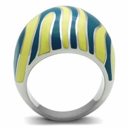 Stainless Steel Teal Yellow Enamel Wave Dome Ring view 7