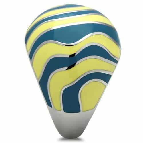 Stainless Steel Teal Yellow Enamel Wave Dome Ring view 4