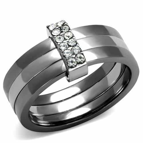 Stainless Steel CZ Multi Row Pave Diagonal Stack Ring view 1