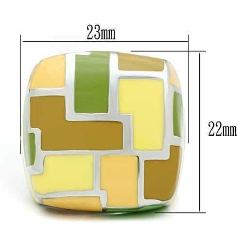 Stainless Steel Yellow Green Enamel Mosaic Block Dome Ring view 2