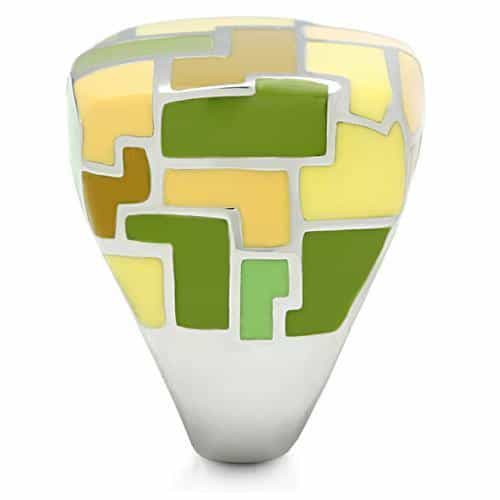 Stainless Steel Yellow Green Enamel Mosaic Block Dome Ring view 4