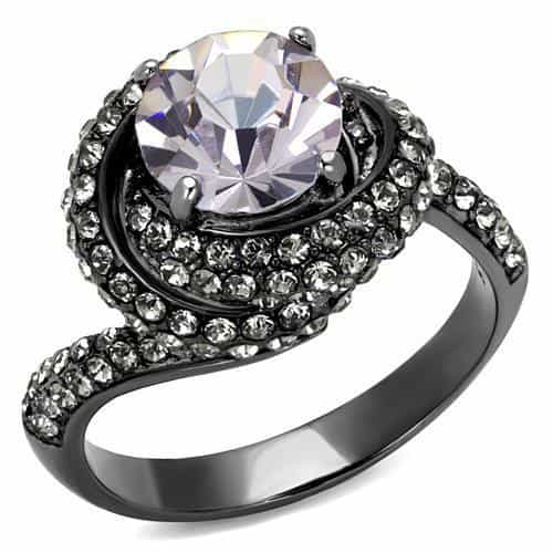 Stainless Steel Dark Gunmetal CZ Round Swirl Pave Halo Ring view 1