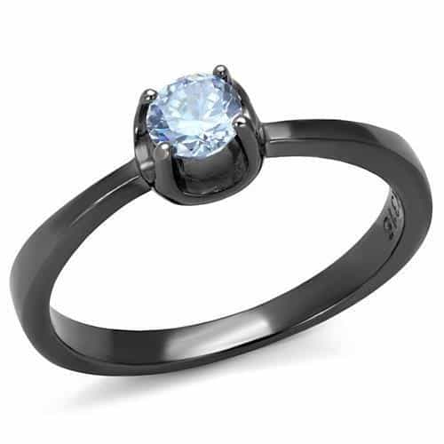 Stainless Steel Dark Gunmetal CZ Round Solitaire Ring view 5