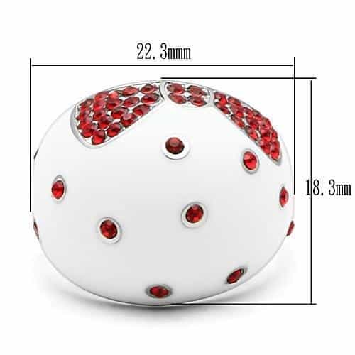 Stainless Steel White Enamel Red Crystal Heart Bow Dome Ring view 6