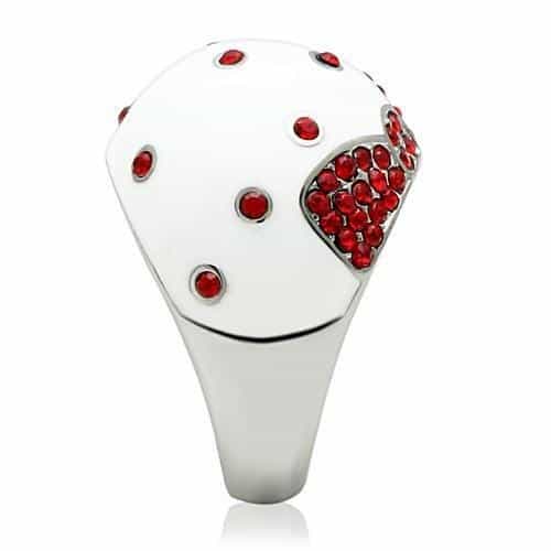 Stainless Steel White Enamel Red Crystal Heart Bow Dome Ring view 8