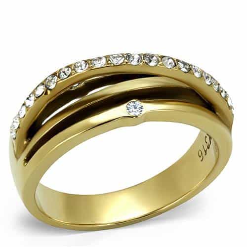 Stainless Steel Gold IP CZ Channel Triple Band Stack Ring view 5