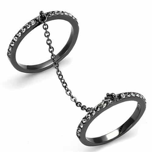 Stainless Steel Dark Gunmetal CZ Pave Chain Double Linked Ring view 5