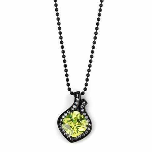 Stainless Steel Black IP Peridot Green Pear CZ Ball Necklace view 1