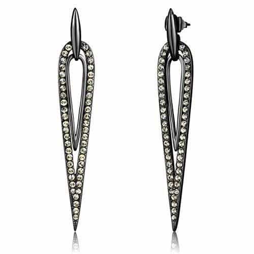 Stainless Steel Dark Gunmetal CZ Pave Elongated Teardrop Earrings view 1