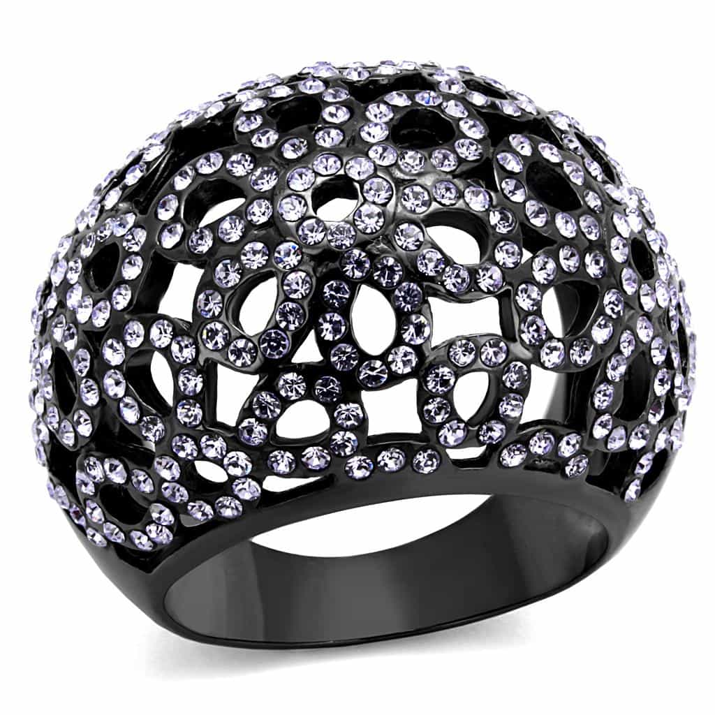 Stainless Steel Black IP CZ Pave Filigree Wide Dome Ring view 1