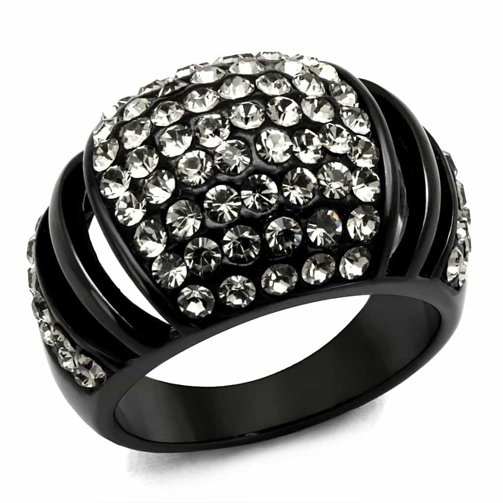 Stainless Steel Black IP Crystal Pave Wide Dome Ring view 5