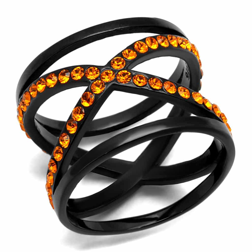 Stainless Steel Black IP Orange Topaz CZ Interlocking Ring view 5