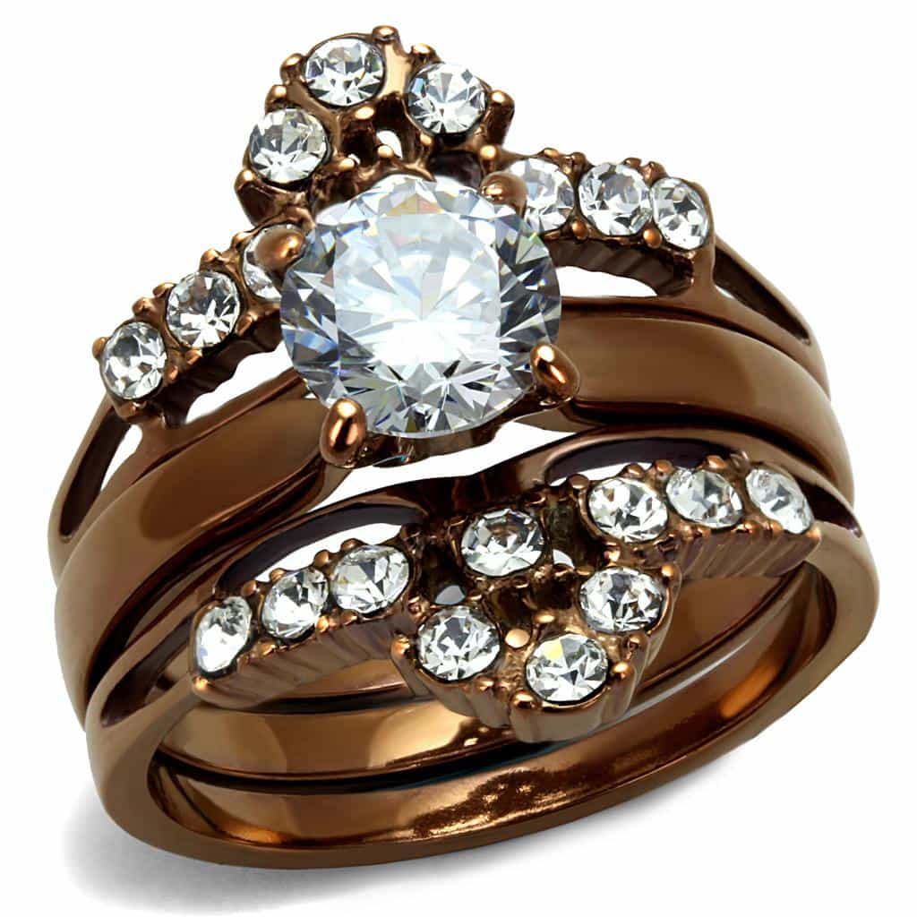 Stainless Steel Coffee Brown IP CZ Round Pave Bridal Ring view 5