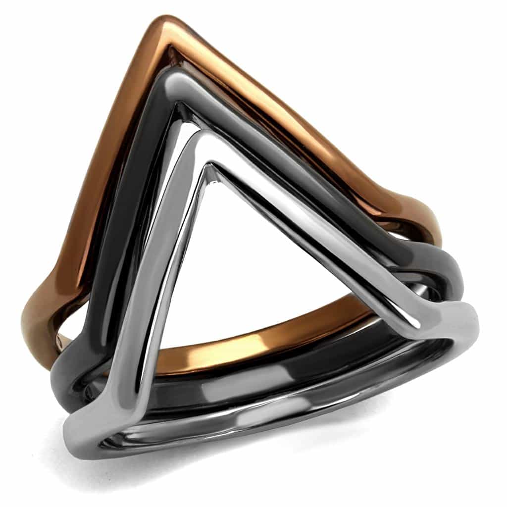 Stainless Steel Two Tone Coffee Brown Silver Geometric Ring view 1