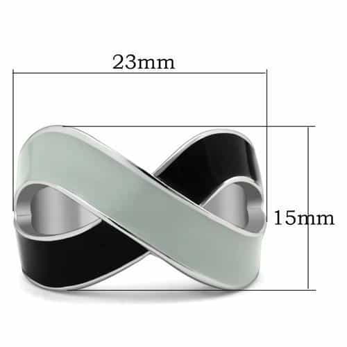 Stainless Steel Two Tone Black IP Silver Enamel Crossover Ring view 6