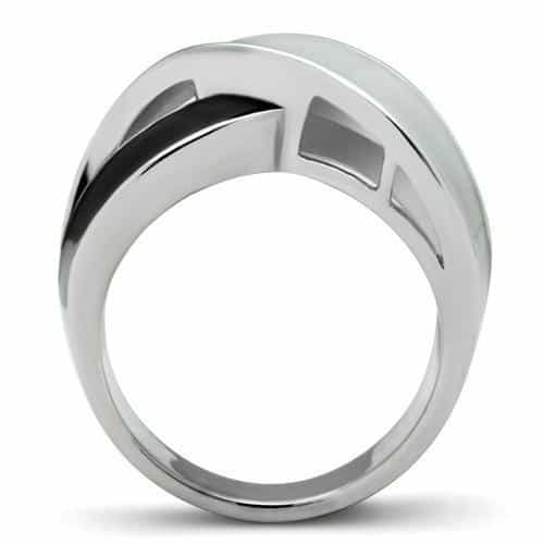 Stainless Steel Two Tone Black IP Silver Enamel Crossover Ring view 7
