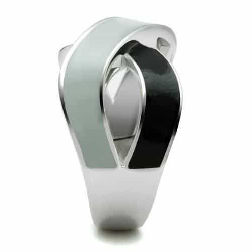 Stainless Steel Two Tone Black IP Silver Enamel Crossover Ring view 8