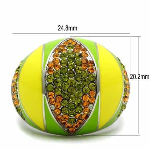 Stainless Steel Yellow Green Enamel Crystal Pave Dome Ring view 6