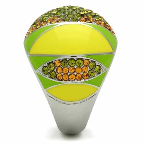 Stainless Steel Yellow Green Enamel Crystal Pave Dome Ring view 4