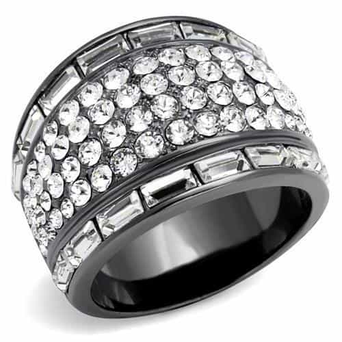 Stainless Steel Dark Gunmetal CZ Baguette Round Pave Wide Ring view 1