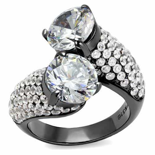 Stainless Steel Dark Gunmetal CZ Round Pave Triple Bypass Ring view 5