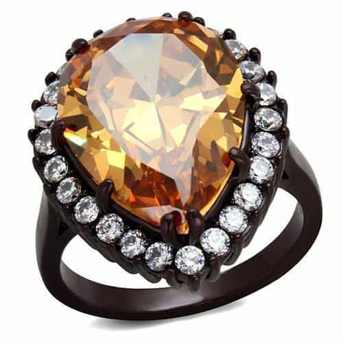 Stainless Steel Dark Gunmetal Champagne Pear CZ Halo Ring view 5