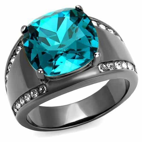 Stainless Steel Dark Gunmetal Blue Zircon Round CZ Halo Ring view 5