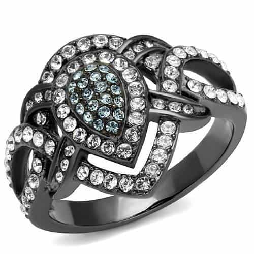 Stainless Steel Dark Gunmetal CZ Pave Interlocking Knot Ring view 5