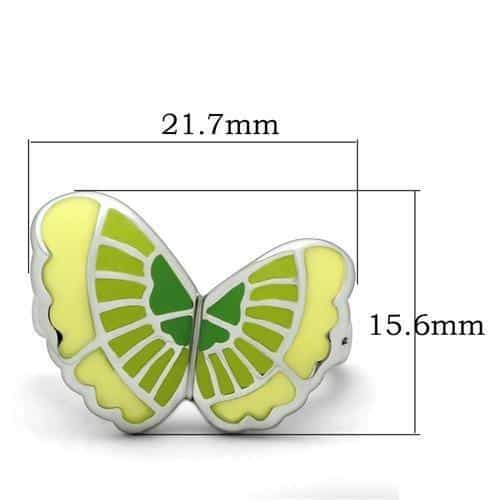 Stainless Steel Yellow Green Enamel Butterfly Ring view 2