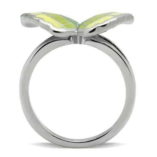 Stainless Steel Yellow Green Enamel Butterfly Ring view 7