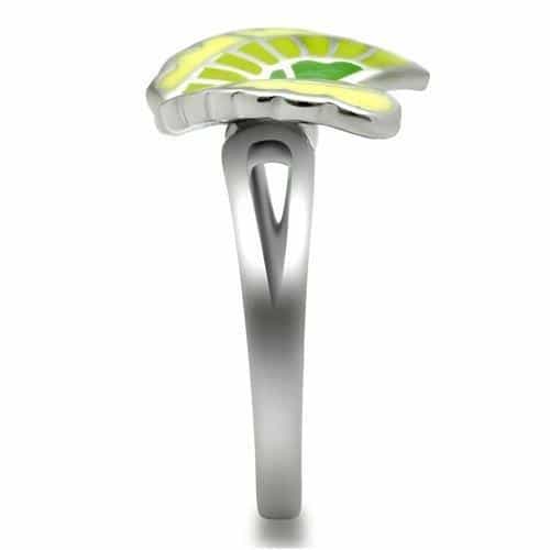 Stainless Steel Yellow Green Enamel Butterfly Ring view 4