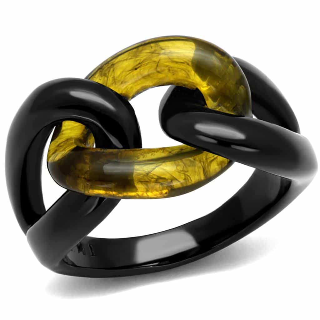 Stainless Steel Black IP Gold Marble Resin Interlocking Necklace view 1