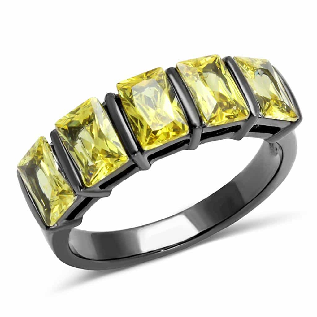 Stainless Steel Dark Gunmetal Yellow CZ Emerald Cut Channel Ring view 1