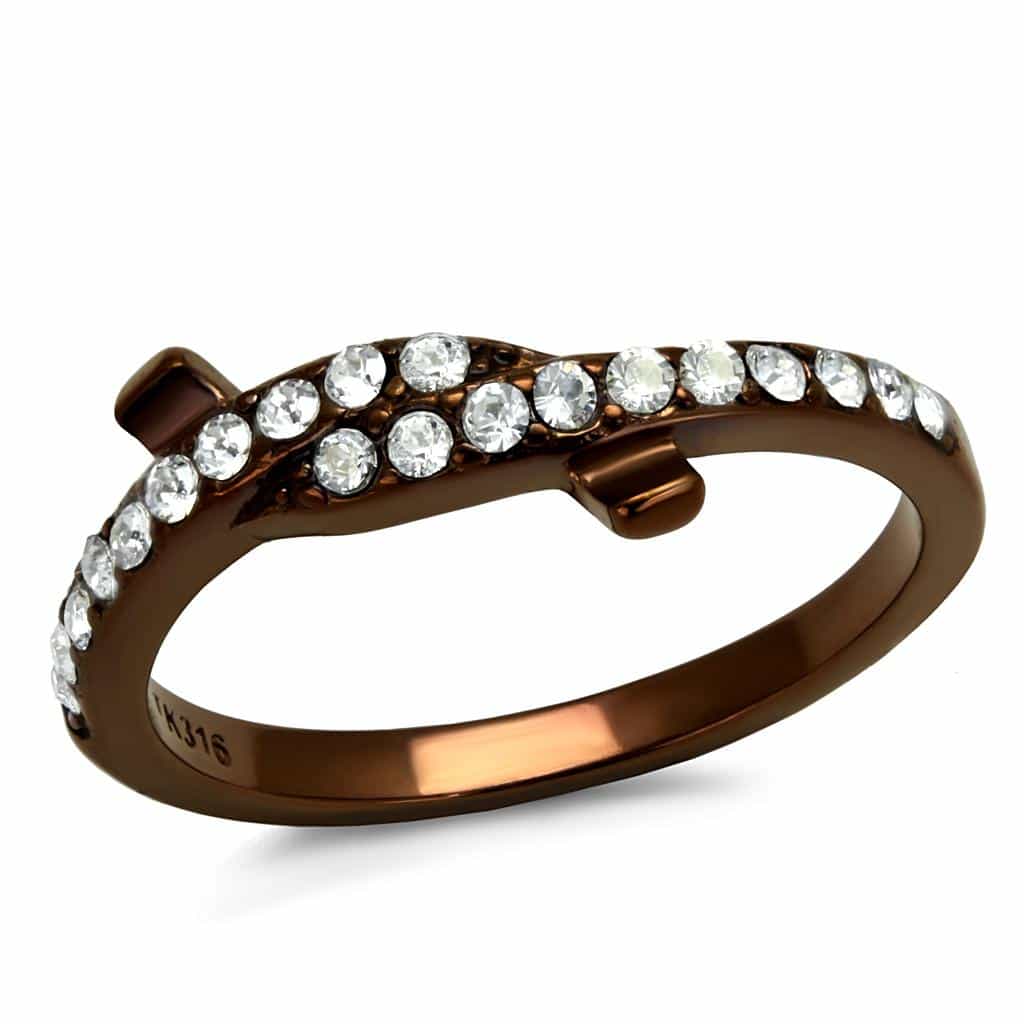 Stainless Steel Coffee Brown IP CZ Pave Bow Ribbon Ring view 1