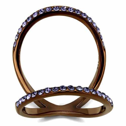 Stainless Steel Coffee Brown IP Tanzanite Purple Crystal Ring view 1