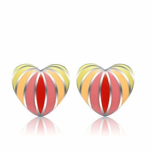 Stainless Steel Yellow Pink Red Enamel Stripe Heart Stud Earrings view 1
