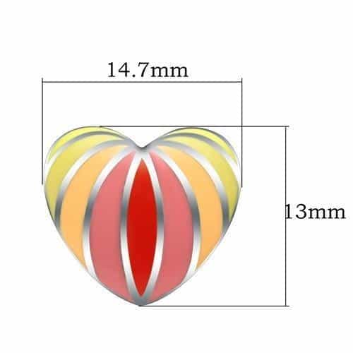 Stainless Steel Yellow Pink Red Enamel Stripe Heart Stud Earrings view 2