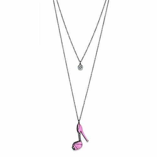Stainless Steel Dark Gunmetal Pink High Heel Shoe CZ Pendant view 1