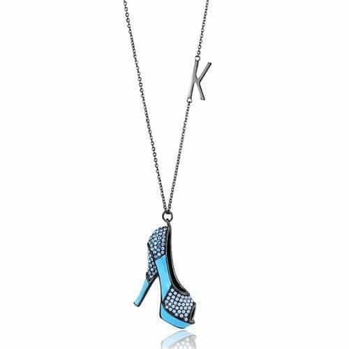 Stainless Steel Dark Gunmetal Blue Crystal High Heel Pendant view 1